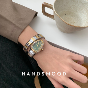 handsmood蛇形缠绕设计精致镶钻小众时髦手镯表，潮流女士手表320