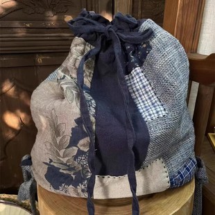 亚麻棉麻布包女民族风文艺背包双肩包休闲包袋抽绳系带单肩大容量