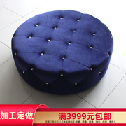 沙发踏定制 拉钻床尾布艺圆凳 紫色绒面圆踏 镶水晶扣圆形坐踏