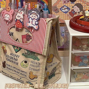日本东京迪士尼乐园限定米奇食品立式笔袋化妆包收纳包手提