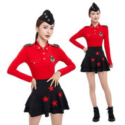 水兵舞服套装秋冬广场舞服装，女三色长袖，t恤双排扣短裙表演服