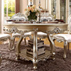 欧式餐桌椅小户型实木餐台奢华香槟色圆形餐桌椅组合六人