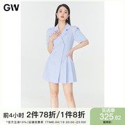 gw大码女装时尚气质显瘦蓝色，西装连衣裙2024夏季微胖mm裙子女