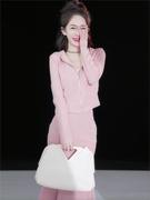 YZSL粉色休闲运动套装女春秋季时尚洋气减龄卫衣阔腿裤两件套