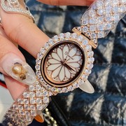 士手表个性水钻花瓣满带女椭圆形玫瑰金属手链时尚石英国产腕表