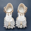 女童银色公主鞋包头蝴蝶结小女孩，水晶鞋水钻软底礼服裙儿童高跟鞋
