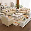 美式白色复古实木真皮沙发头层牛皮123组合简美直排客厅沙发家具