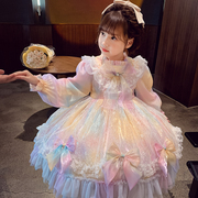女童洛丽塔公主裙，小女孩春装2024洋气，儿童蓬蓬彩虹网纱连衣裙
