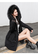 派克棉服女韩版加厚修身时尚，休闲貉子毛领中长款冬季羽绒棉衣