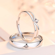 坤圣珠宝s925纯银镶锆钻日韩简约永恒的爱情侣戒指开口可调节