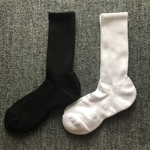 6双优家男女士长袜纯棉袜子，纯黑白色毛巾底中高筒袜运动篮球袜