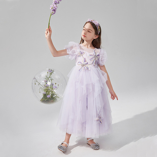 高端洋气紫色女童礼服公主，裙十周岁，生日蓬蓬裙钢琴主持演出服春秋