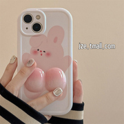 可爱立体粉色兔子适用苹果14手机壳iPhone13ProMax12防摔保护套15pro女11硅胶14pro简约创意全包软壳趣味