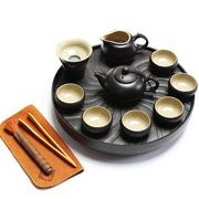 茗峰禅风黑陶瓷功夫茶具套装，整套黑釉侧把壶，茶杯盖碗瓷器茶盘