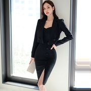 2022春夏韩版时尚气质小西装，修身包臀吊带裙职业套装连衣裙女