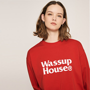 WassupHouse双行LOGO印花长袖T恤情侣秋季宽松百搭衣服潮流男