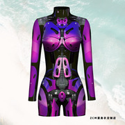 紫色大码连体衣机器人舞台表演角色服铠甲连身短裤支持来图定