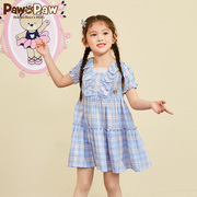 奥莱pawinpaw小熊童装，夏季女童连衣，裙衬衫裙花边格子时尚