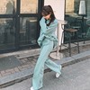韩国春女棉宽松休闲卫衣，喇叭裤学院风时尚，气质套装薄荷色