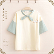 中学生夏季短袖t恤女2023日系，可爱猫咪少女，心上衣设计感小众