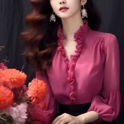 韩系早春穿搭独特超好看衬衣高级感时尚洋气绝美玫红色衬衫上衣女