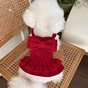 宠物衣服秋冬红色蝴蝶结裙子礼服，泰迪比熊狗狗，猫咪圣诞新年服