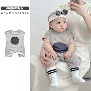宽松夏季婴儿短袖连体衣韩国爬服圆点洋气0-3岁男女宝宝婴童哈衣