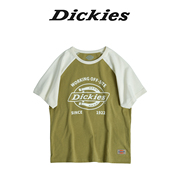 Dickies童装男女童T恤24单色文字品牌印花撞色插肩袖拼接短袖T恤