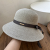 气质蓝灰色高品质和纸草帽法式复古大帽檐草编遮阳防晒帽显脸小