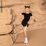Dancebaby拉丁舞练功服女儿童春季跳舞蹈上衣短袖专业上衣DAS224X