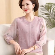 年轻妈妈春夏装冰丝纱袖T恤套装中年妇女洋气质早秋针织打底小衫