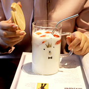 创意可爱透明玻璃杯家用带盖吸管杯子定制把手杯牛奶杯办公室水杯