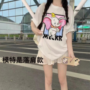 xiao飞象前后卡通印欧货纯棉印花短袖夏季男女款情侣T恤