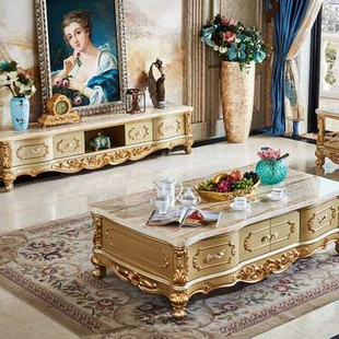 欧式大理石茶几电视柜组合套装香槟金色全实木客厅小户型卧室地柜