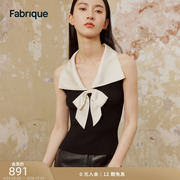 fabrique撞色拼接蝴蝶结，翻领背心优雅芭比甜美上衣女