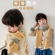 儿童围巾韩系双面羊毛格子男童，女童长款秋冬中大童小孩保暖围脖