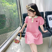 女童夏季泡泡袖连衣裙韩版薄款公主裙宽松小女孩儿童短袖POLO裙
