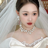 新娘结婚头饰珍珠套装头纱项链耳环甜美可爱减龄造型婚纱配复古风