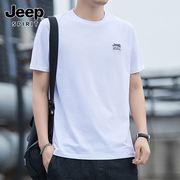 jeep吉普男士短袖t恤夏季圆领半袖纯棉，休闲薄款上衣透气男装