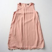欧美夏季女士纯色圆领花边，无袖连衣裙时尚，气质套头中裙a15