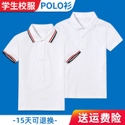 儿童polo衫夏季纯棉男女童中大童白色t恤小学生短袖薄款毕业校服