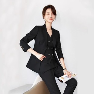 黑色西服套装陈数同款2023女正装三件套时尚职场主持职业西装