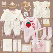 满月宝宝衣服礼盒冬季套装，女初生婴儿见面礼一岁女宝宝，满周岁(满周岁)礼物