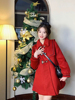 圣诞新年衣服大红色连衣裙大衣女，冬季过年战袍双面，羊绒毛呢子外套