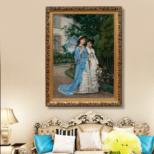 竖版欧式人物油画美女装饰画室内墙面装饰有框画喷绘画尺寸可定制