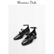 MassimoDuti女鞋2024单鞋粗跟真皮高跟鞋玛丽珍鞋芭蕾舞鞋女