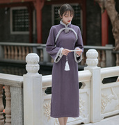 旗袍2024年中国风女装，秋季复古民国改良长袖少女新中式连衣裙