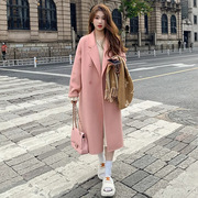 温柔粉色呢子外套女装2024春季韩版宽松中长款赫本风减龄大衣