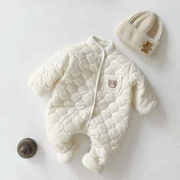 婴儿连体衣冬装新生儿衣服加绒保暖哈衣套装宝宝夹棉加厚抱衣外套