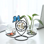创意绿萝水培器皿玻璃透明花瓶，植物插花水养，花盆铁艺桌面客厅摆件